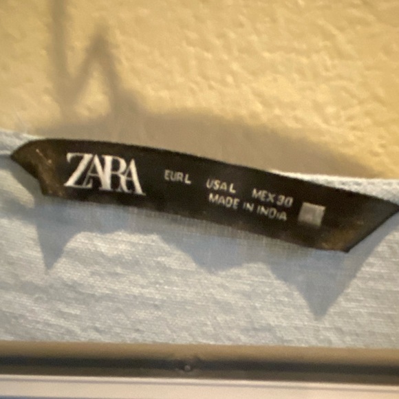 ZARA EMBROIDERED LINEN BLEND DRESS Mini Blue Floral Large - Picture 6 of 8